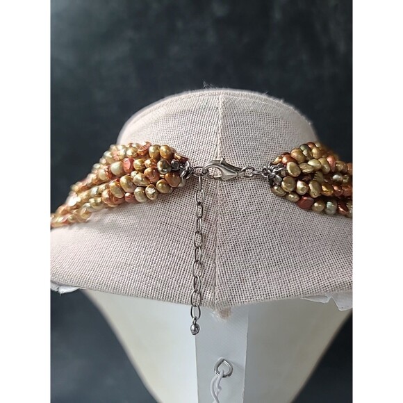 925 Sterling Silver Multistrand & Multicolored Pearl Beaded Necklace Adjustable - Picture 3 of 10